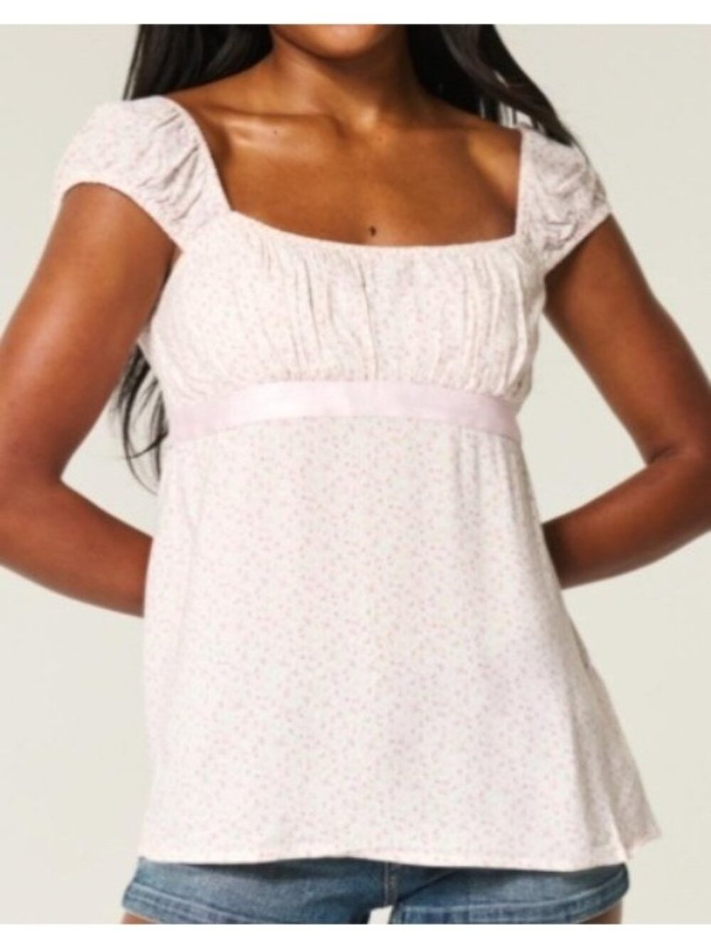 Hollister Floral Babydoll Top XL Pink Coquette Cottagecore Dainty Y2K Peasant